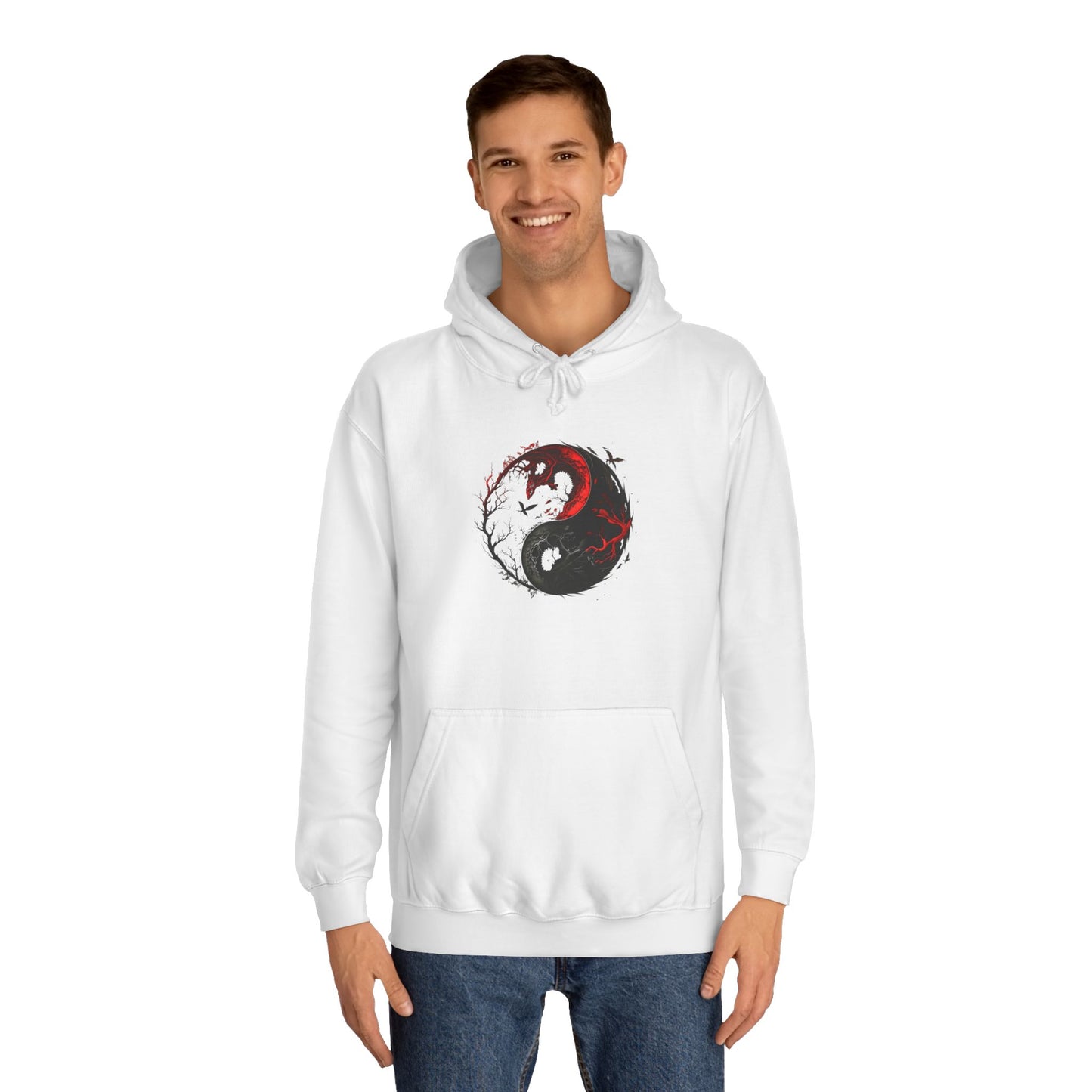 Yin Yang College Hoodie, Unisex Pullover, Unique Graphics, Casual Wear, Gift for Students, College Fashion