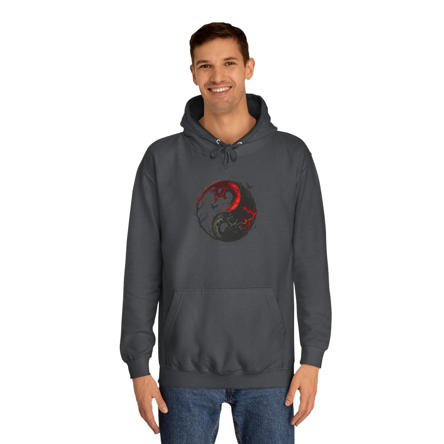 Yin Yang College Hoodie, Unisex Pullover, Unique Graphics, Casual Wear, Gift for Students, College Fashion