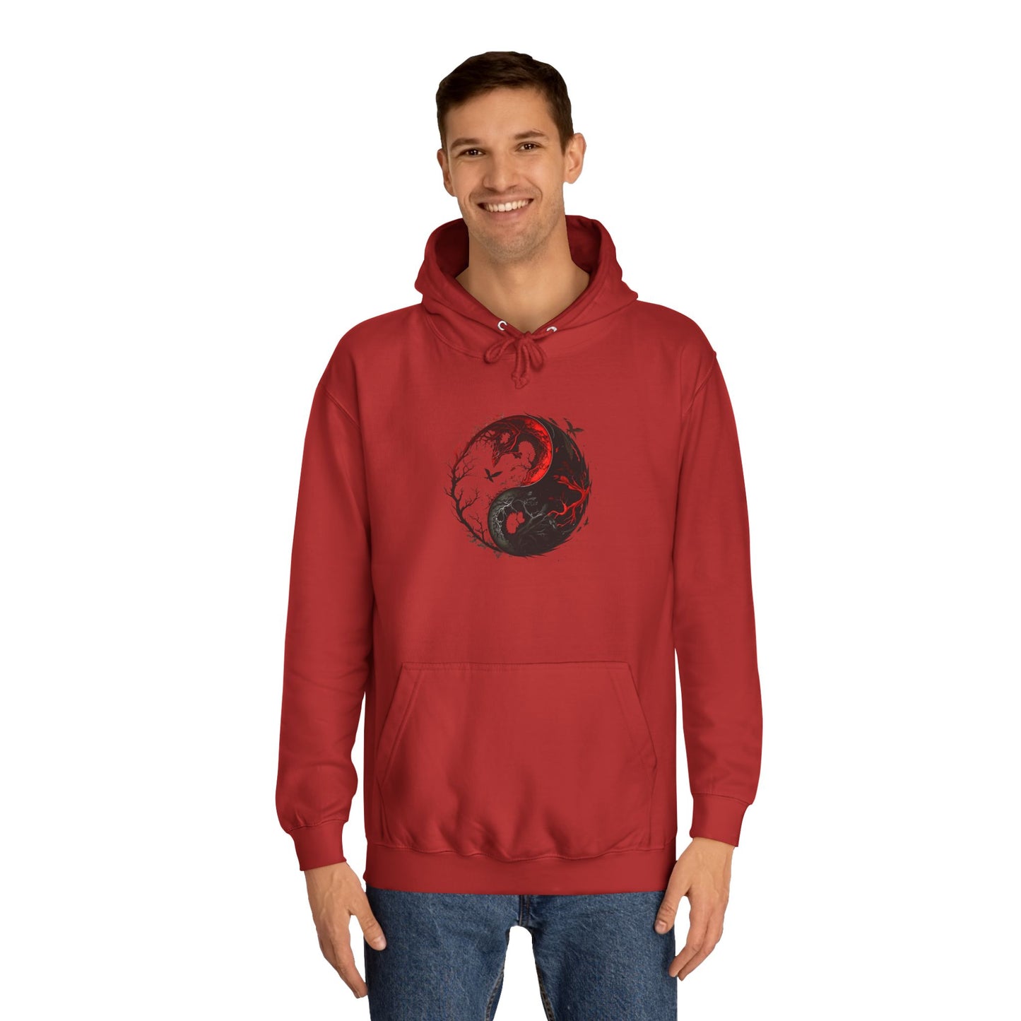 Yin Yang College Hoodie, Unisex Pullover, Unique Graphics, Casual Wear, Gift for Students, College Fashion