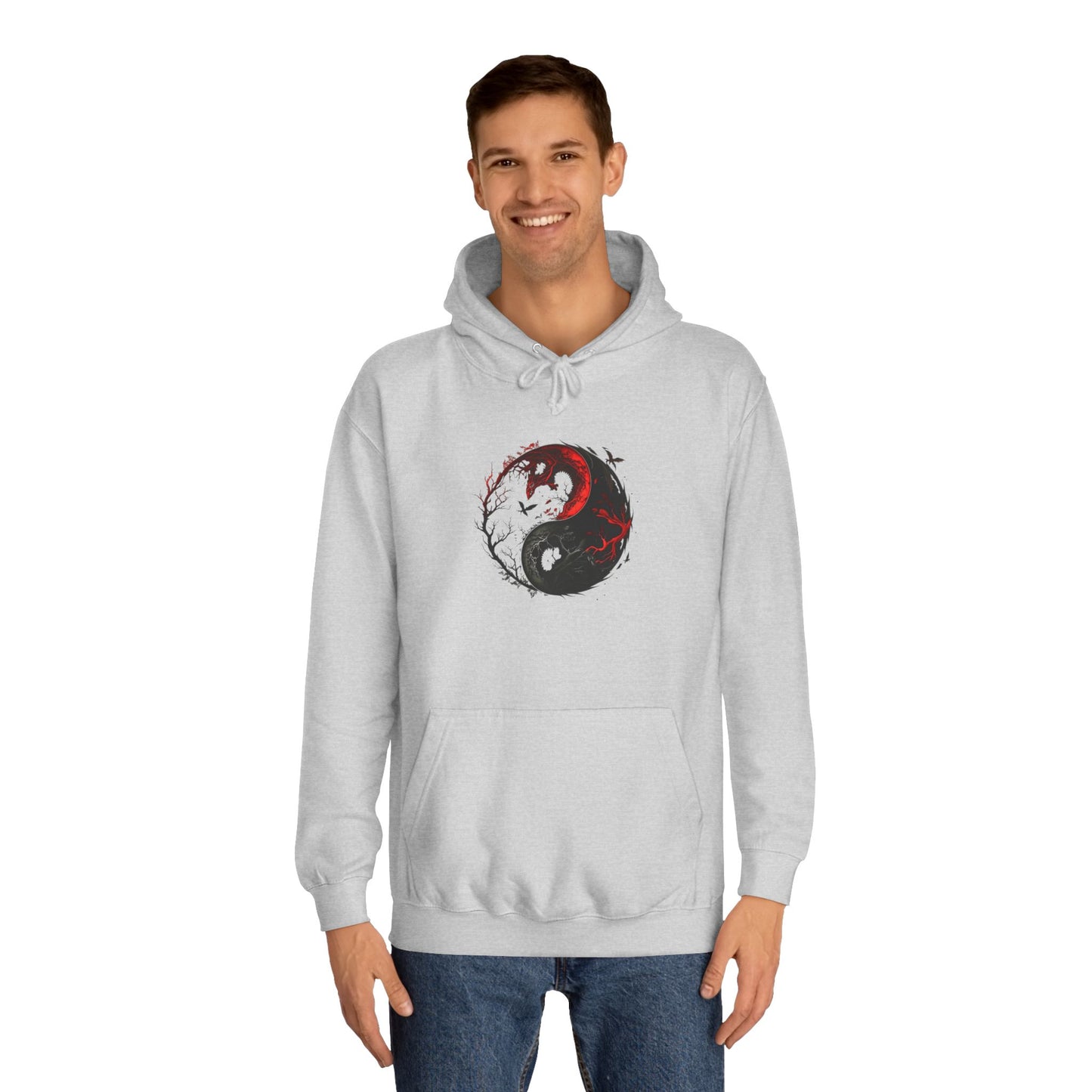 Yin Yang College Hoodie, Unisex Pullover, Unique Graphics, Casual Wear, Gift for Students, College Fashion
