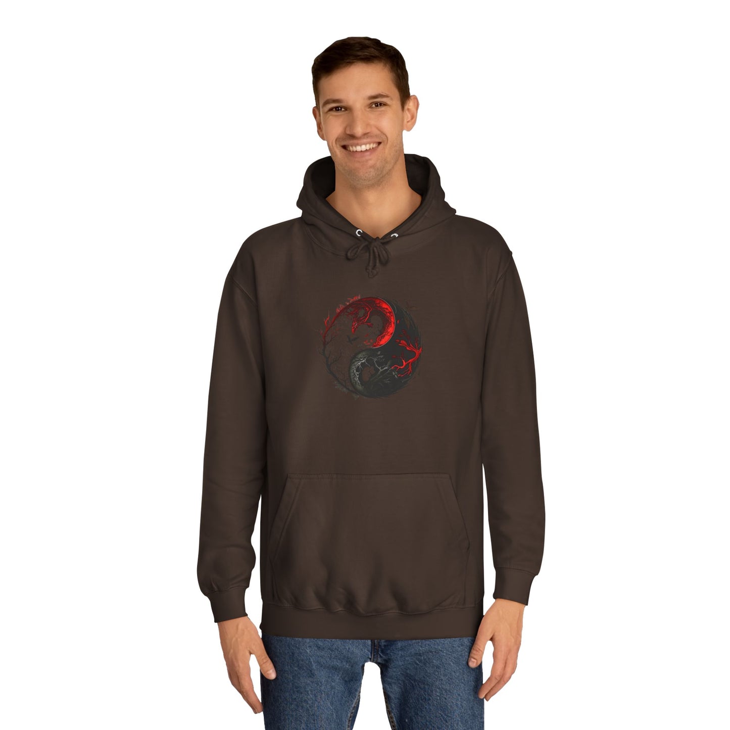 Yin Yang College Hoodie, Unisex Pullover, Unique Graphics, Casual Wear, Gift for Students, College Fashion