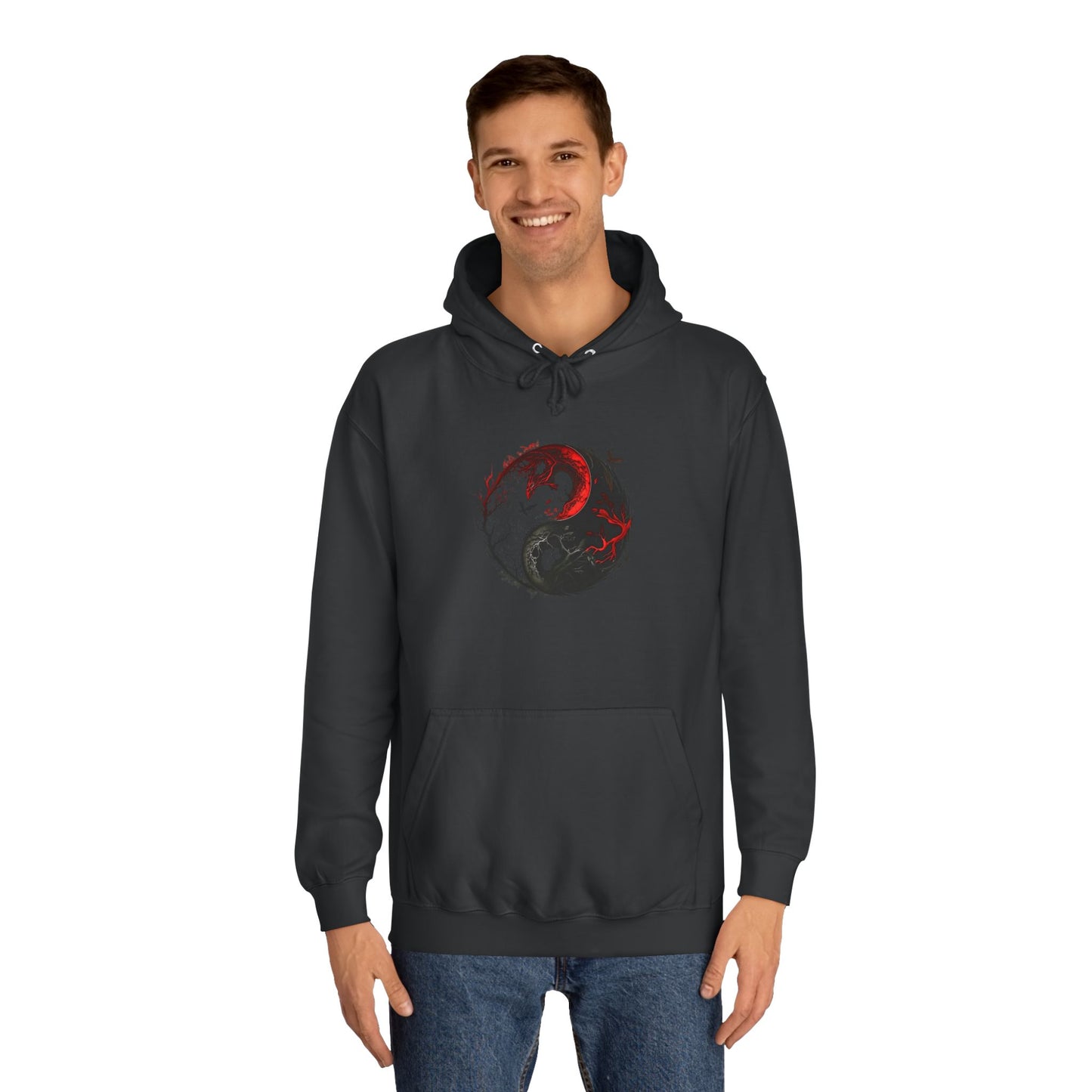 Yin Yang College Hoodie, Unisex Pullover, Unique Graphics, Casual Wear, Gift for Students, College Fashion
